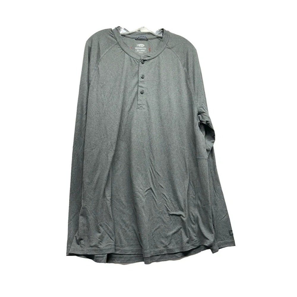 Aftco Men's 2XL Grey Henley Long Sleeve Shirt (F1)